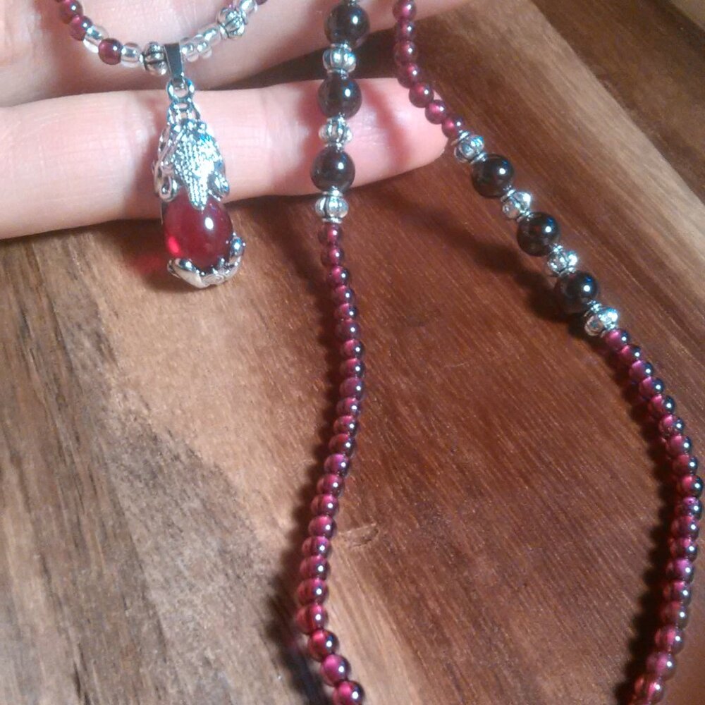Simulated Ruby and Genuine Mozambique Garnet Dragon Pendant Necklace (20 Inch)